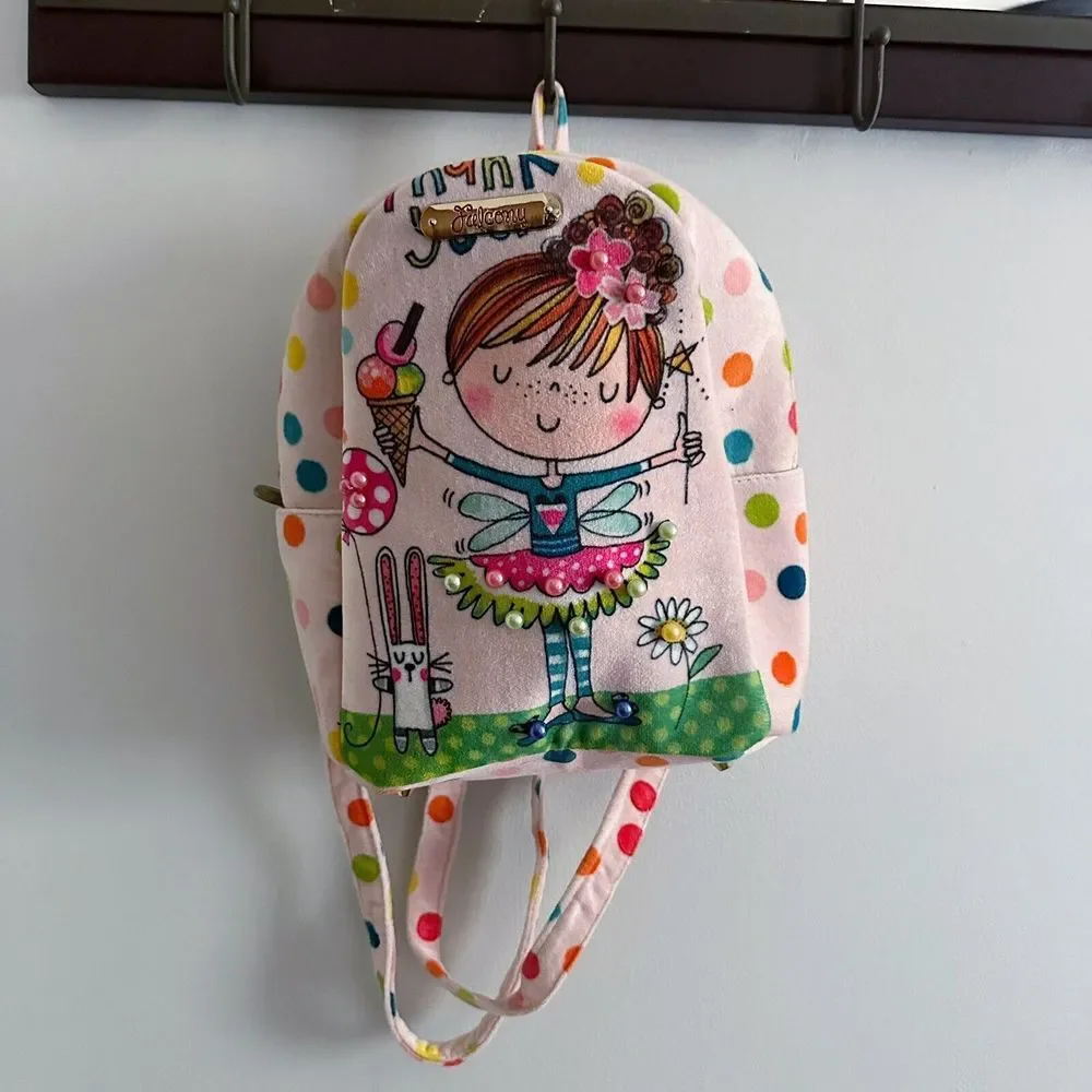 Falcony Pink Brad BackPack Day Bag Velvet Beaded Girly Purse Gold Rose